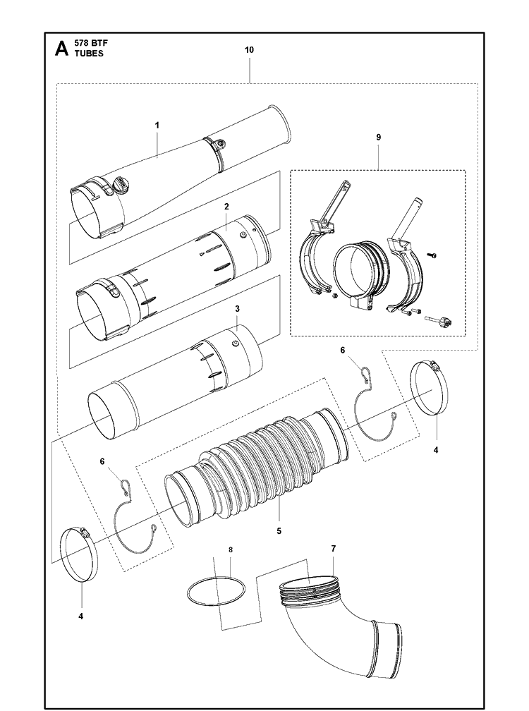 Tube Diagram and Parts List for 578BTF  Husqvarna Leaf Blower / Vacuum