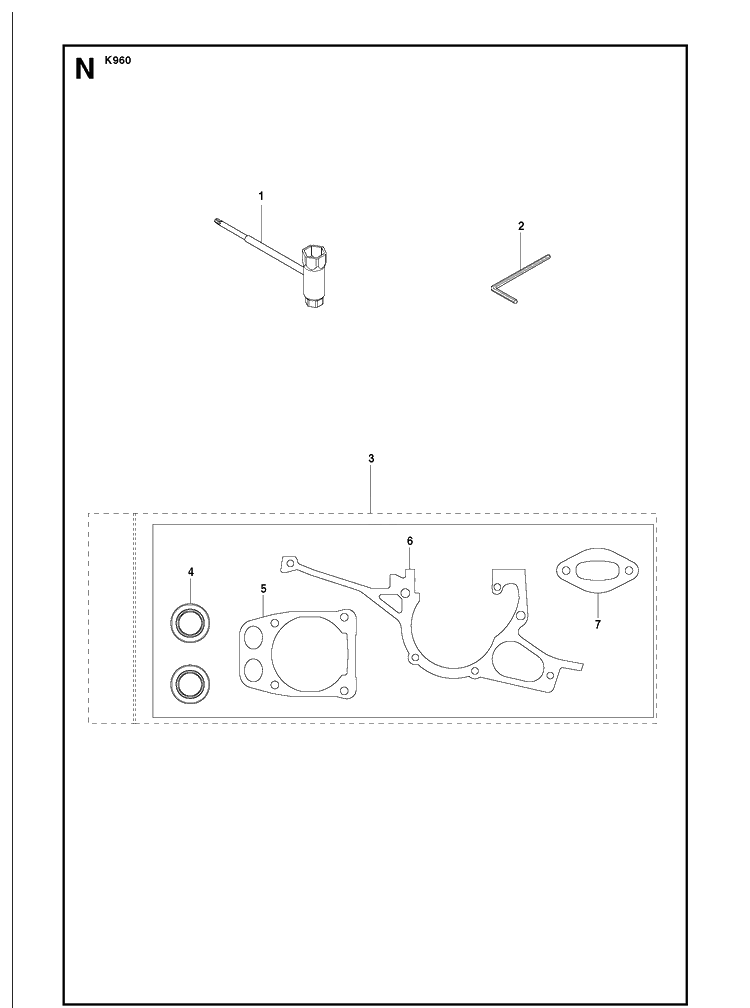 Tools Diagram and Parts List for K960 2007-10 Husqvarna Lawn Tractor Accessories