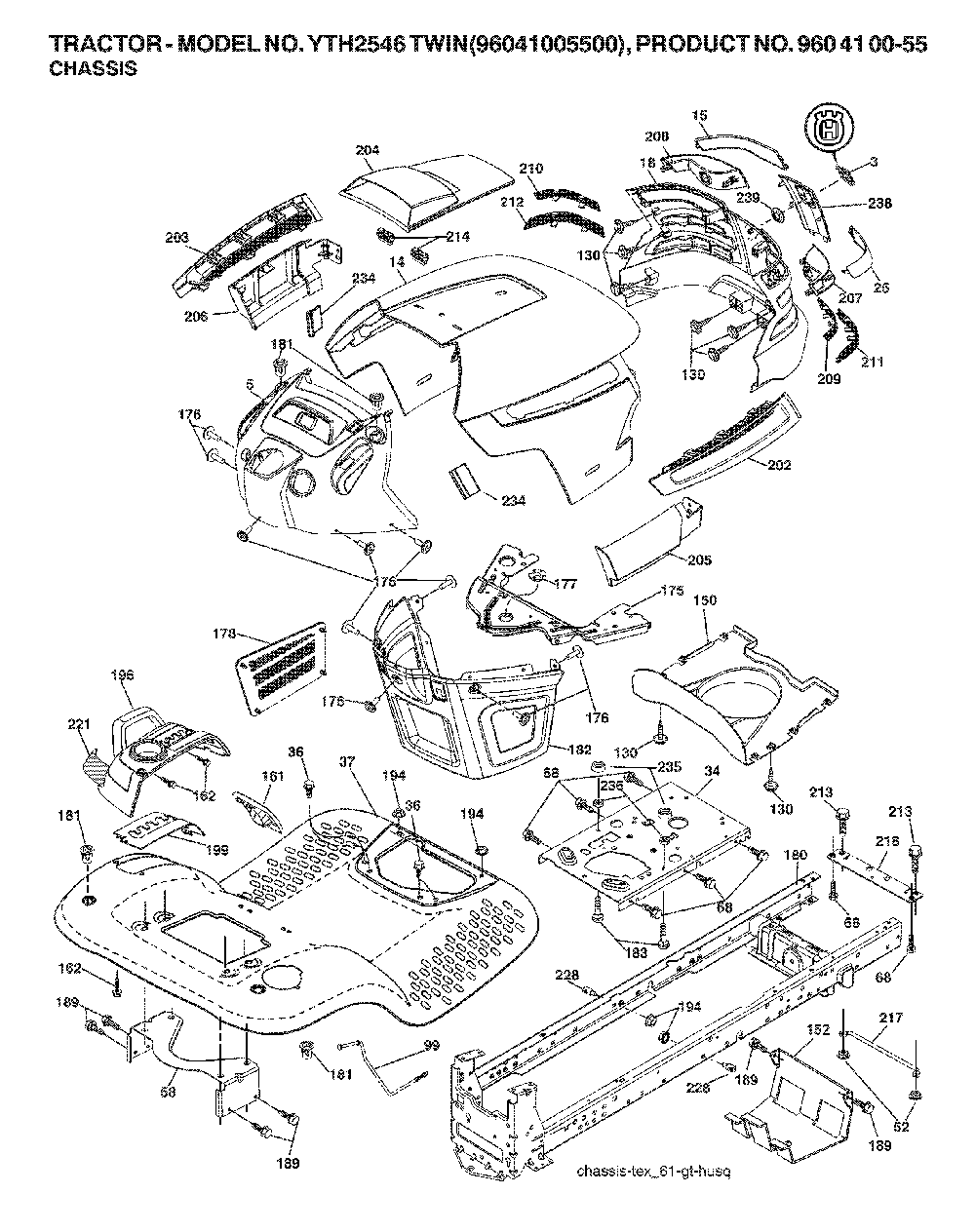 Chassis And Enclosures Diagram and Parts List for YTH2546TWIN (96041005500, 960410055)(2007-04) Husqvarna Lawn Tractor