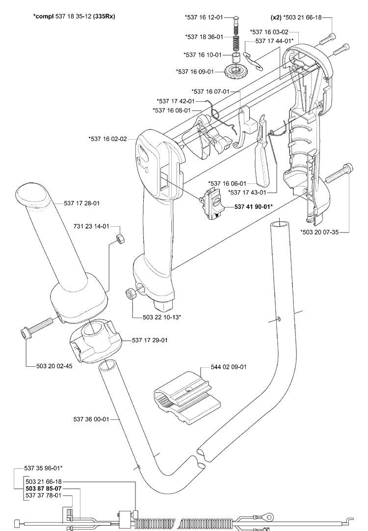Throttle Diagram and Parts List for 335RX 2006-05 Husqvarna Trimmer