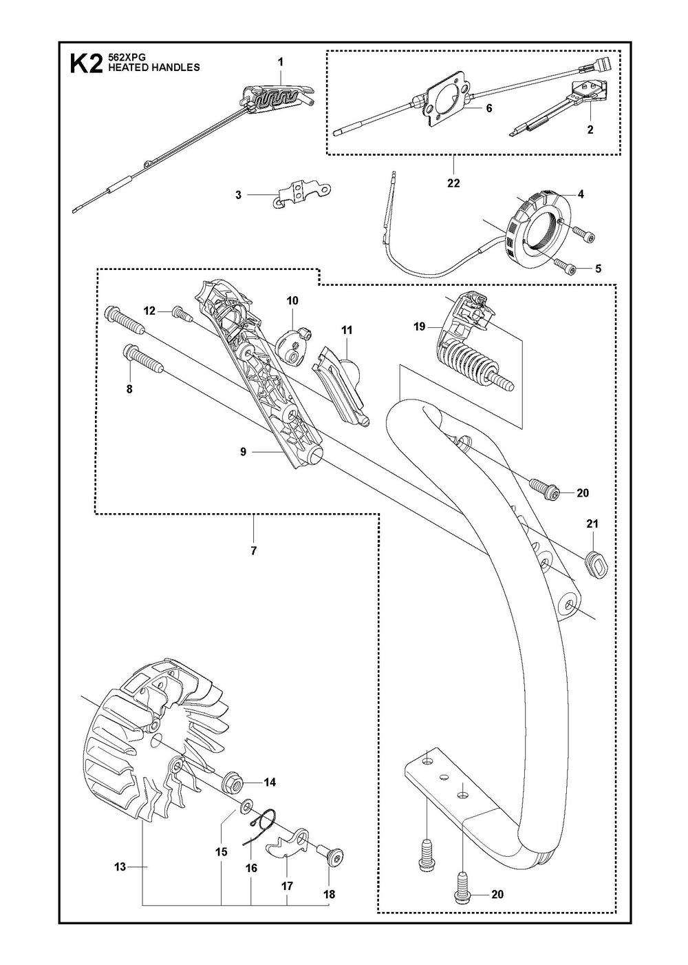 Heated Handle Diagram and Parts List for 562XP-562XPG 562 XP W - 562 XP GW Husqvarna Chainsaw
