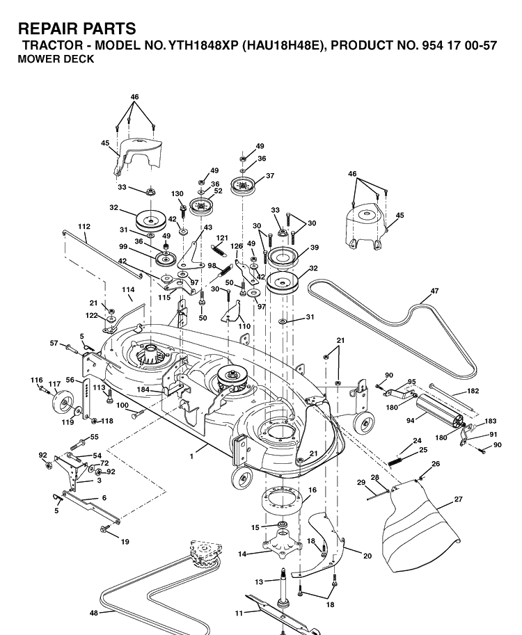 Mower Deck / Cutting Deck Diagram and Parts List for YTH1848XP (HAU18H48E)(2003-01) Husqvarna Lawn Tractor