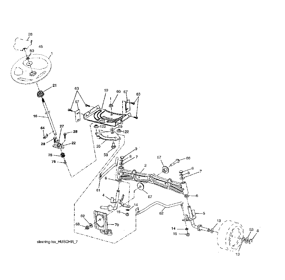 Steering assembly Diagram and Parts List for 96043027700  Husqvarna Lawn Tractor