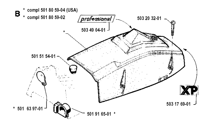 Cover Diagram and Parts List for 281 19900100001-19911400000 Husqvarna Chainsaw