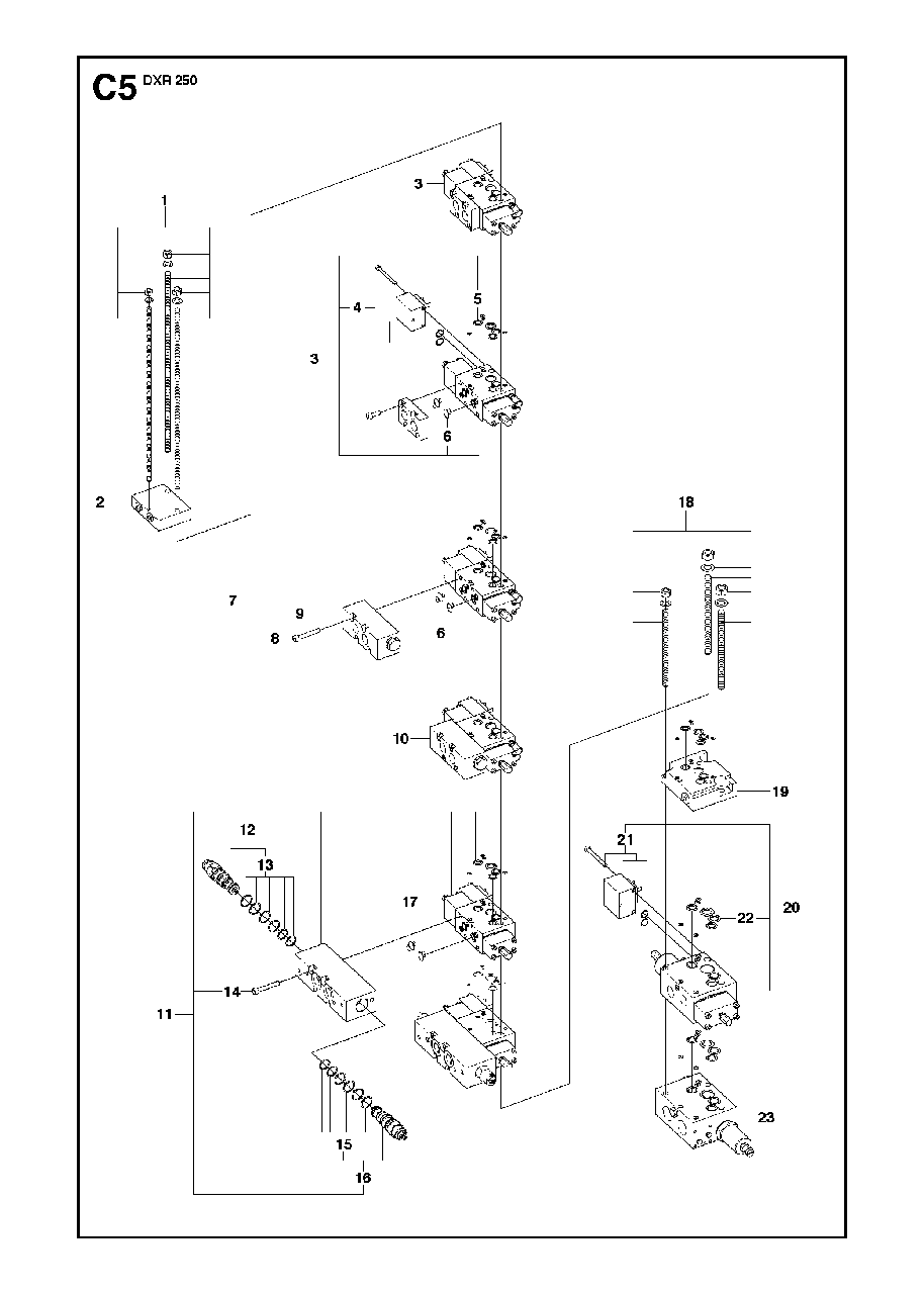 Hydraulic Stack Diagram and Parts List for DXR250 (11)(2010-09) Husqvarna Demolition Hammer