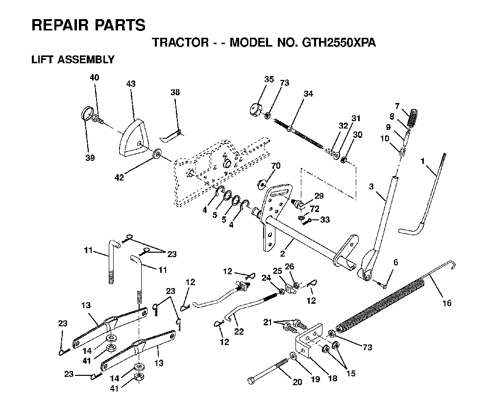 Mower Lift / Deck Lift Diagram and Parts List for GTH2550XPA (954567116)(2001-01) Husqvarna Lawn Tractor