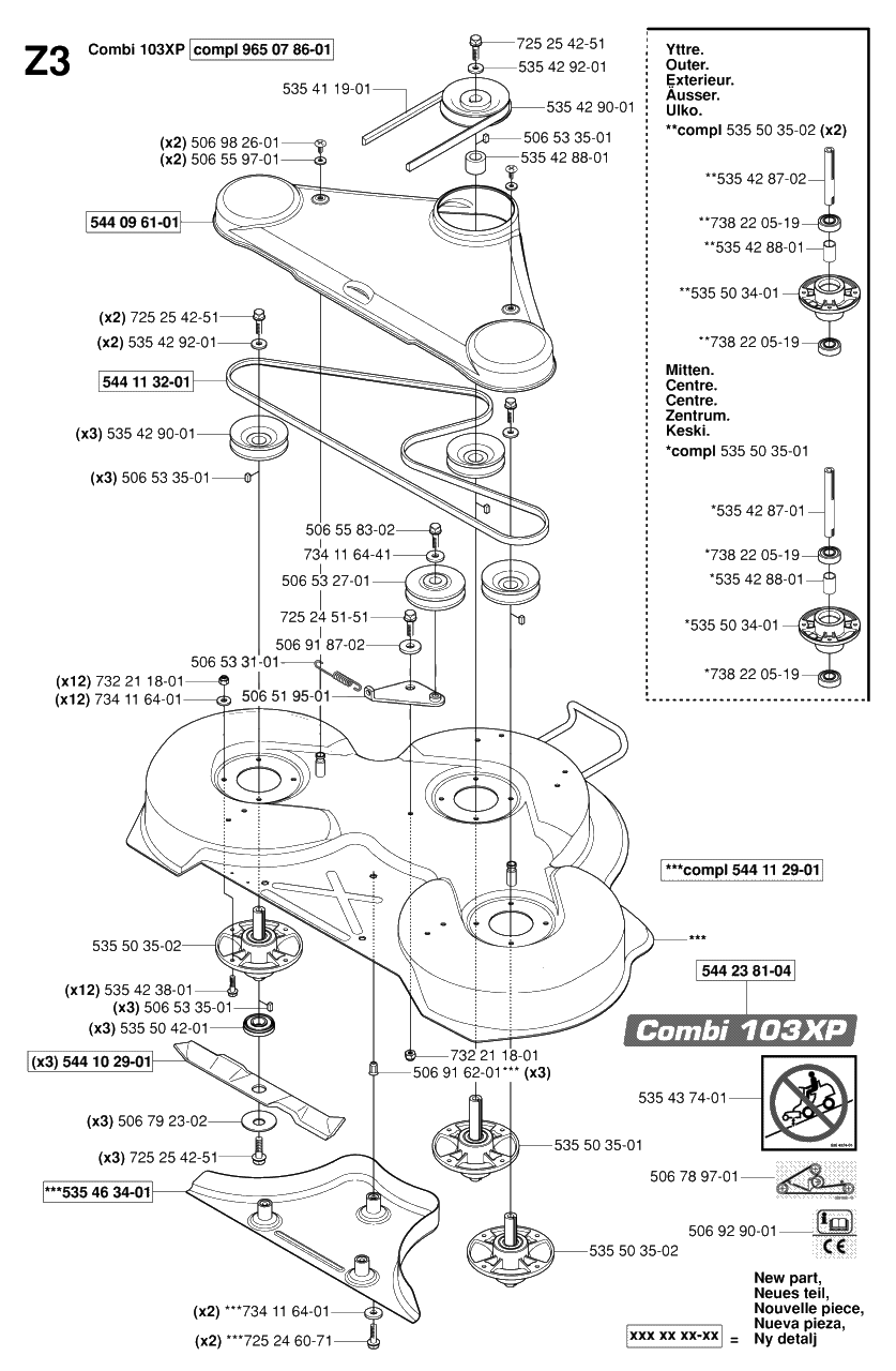 103cm Cutting Deck Diagram and Parts List for R15-V2AWD (965080101)(2006-05) Husqvarna Lawn Tractor