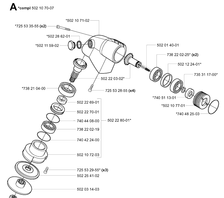 Bevel Gear Diagram and Parts List for 265RX 20012600001-20023100000 Husqvarna Brush Cutter