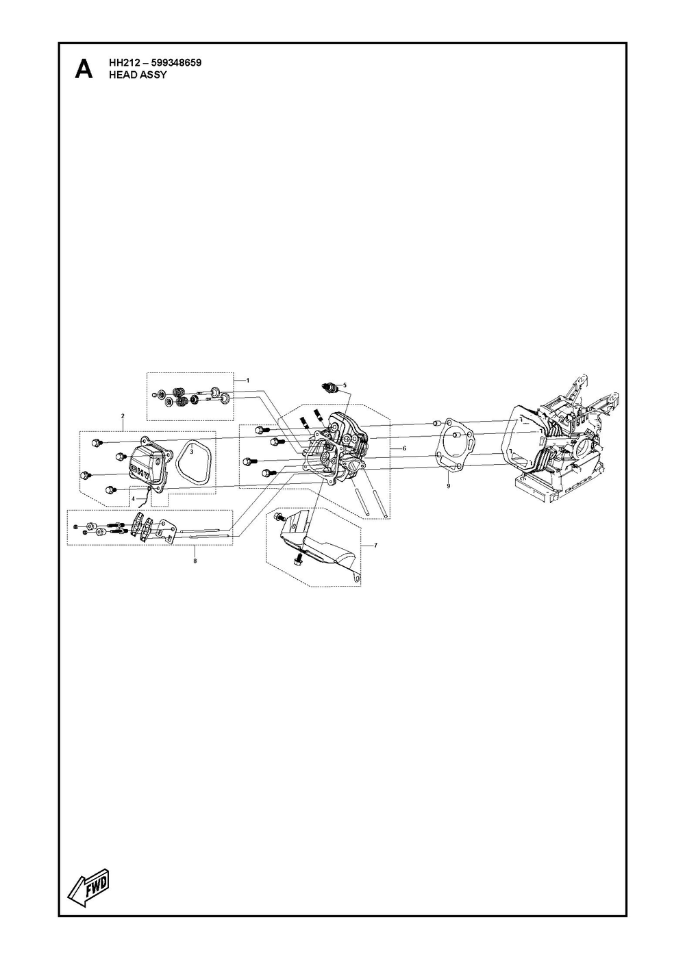 Head Assembly Diagram and Parts List for HH212 599348659 Husqvarna Engine