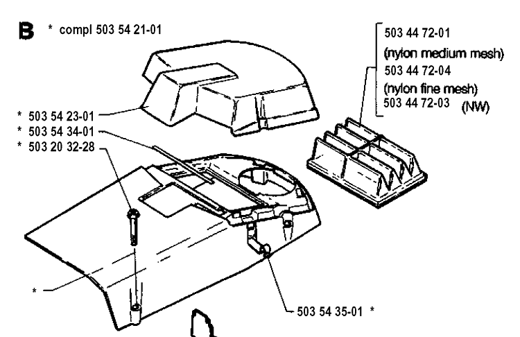 Air Filter Cover Diagram and Parts List for 262XP 19942300001-19960100000 Husqvarna Chainsaw