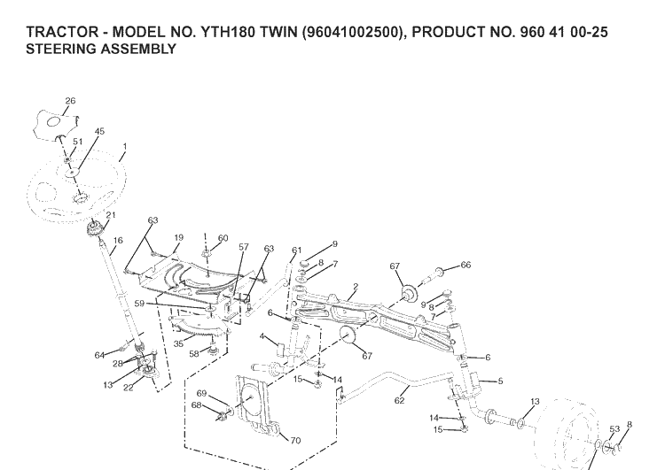 Steering Diagram and Parts List for YTH180 (96041002500)(2007-02) Husqvarna Lawn Tractor