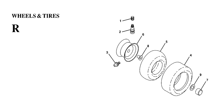 Wheels And Tires Diagram and Parts List for LTH130 (HE13H36D)(1997-03) Husqvarna Lawn Tractor