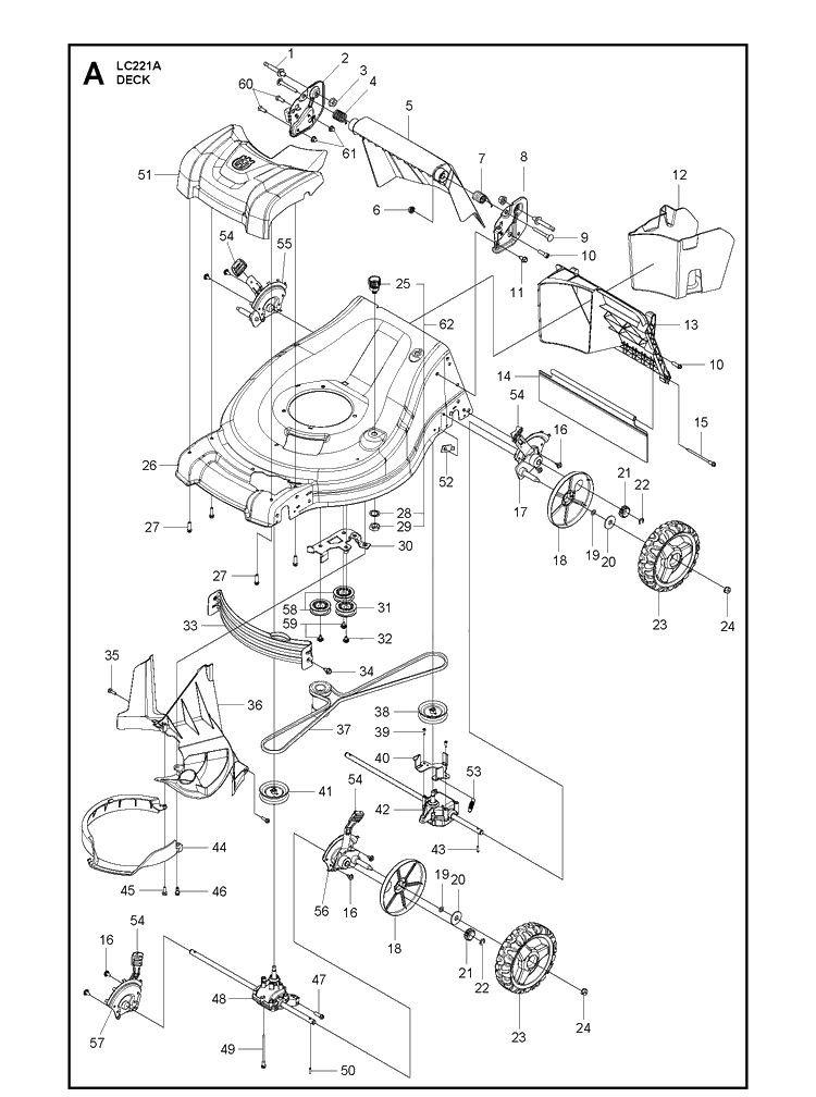 Mower Deck / Cutting Deck Diagram and Parts List for LC221A 96799260100 Husqvarna Lawn Mower