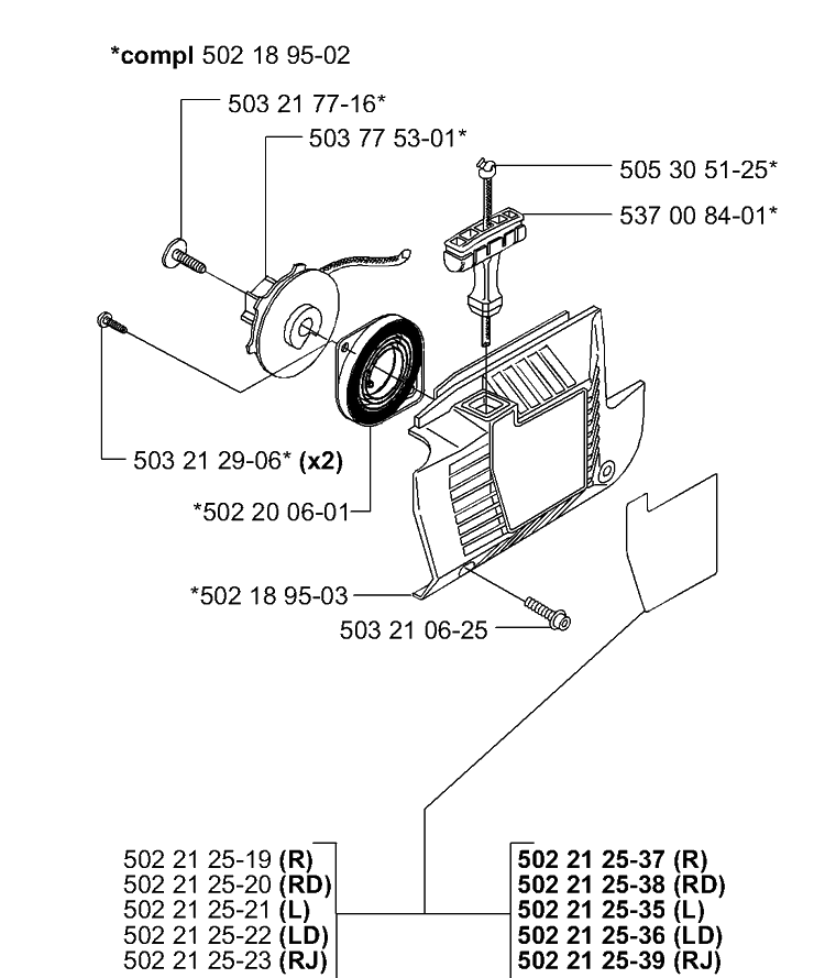 Starter Diagram and Parts List for 225L 2000-10 Husqvarna Trimmer