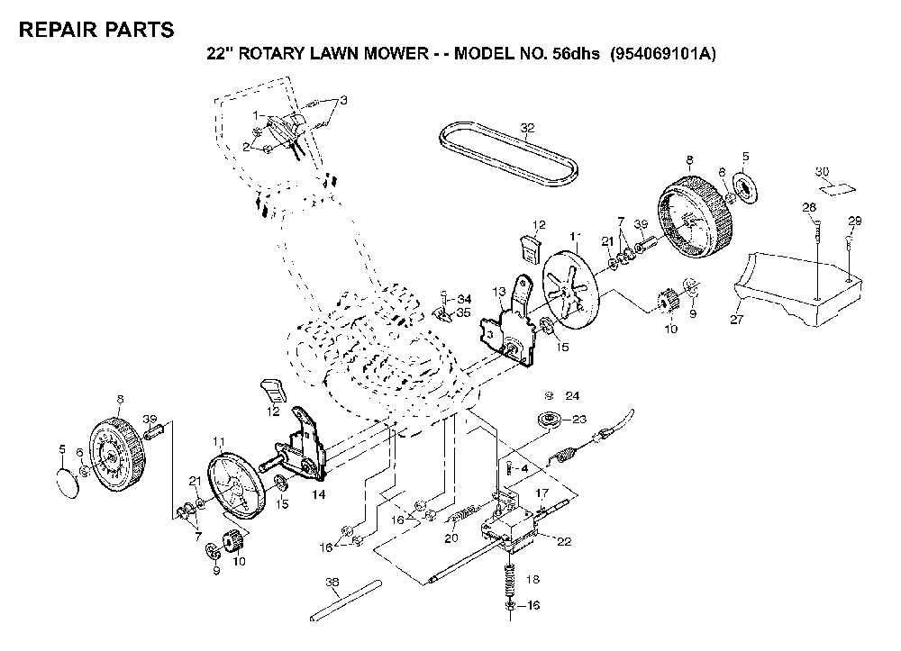 Repair Parts Diagram and Parts List for 56SF (954066101A)(1994-01) Husqvarna Lawn Mower