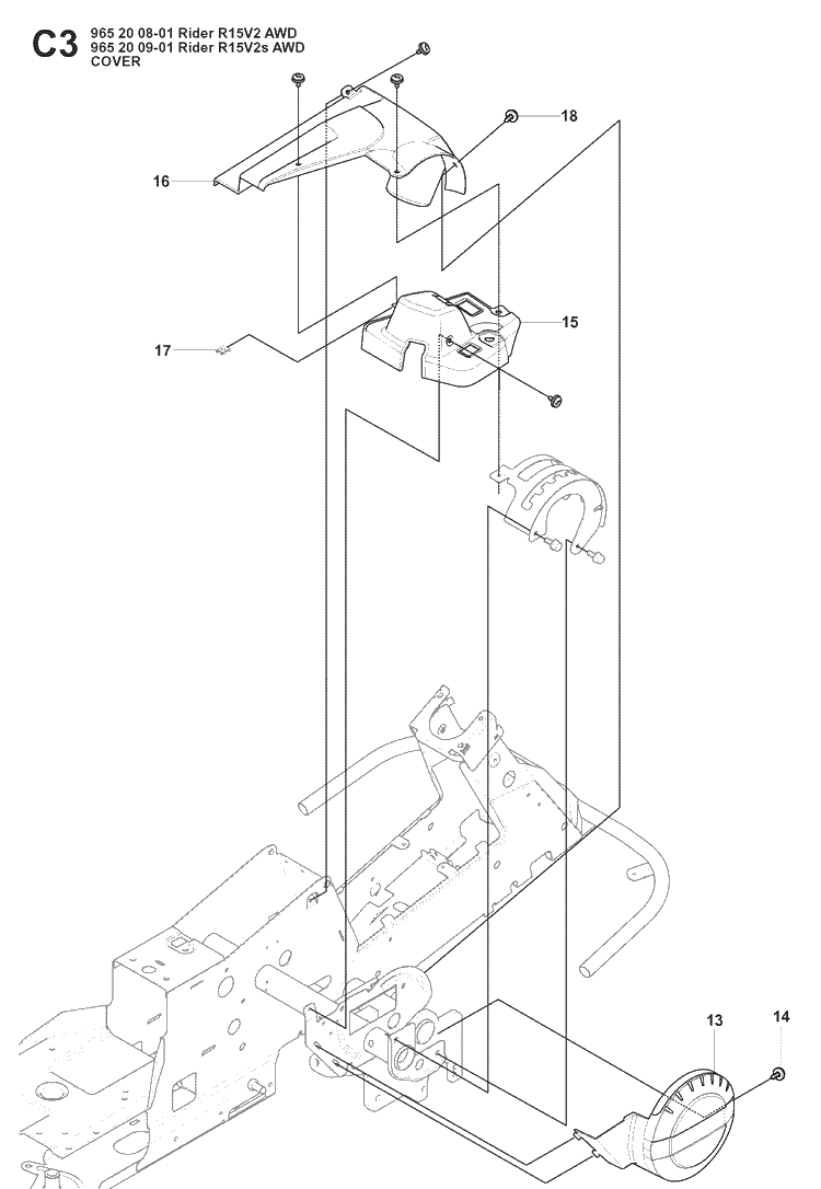 Cover Diagram and Parts List for RIDER15V2AWD (965200901)(2008-01) Husqvarna Lawn Mower