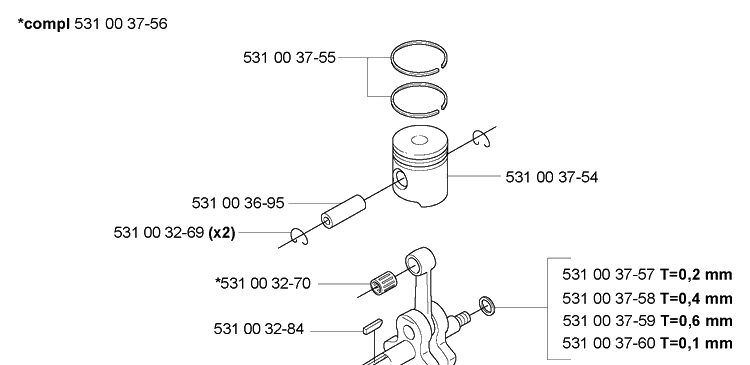Piston / Crankshaft Diagram and Parts List for 165BT 2005-08 Husqvarna Leaf Blower / Vacuum
