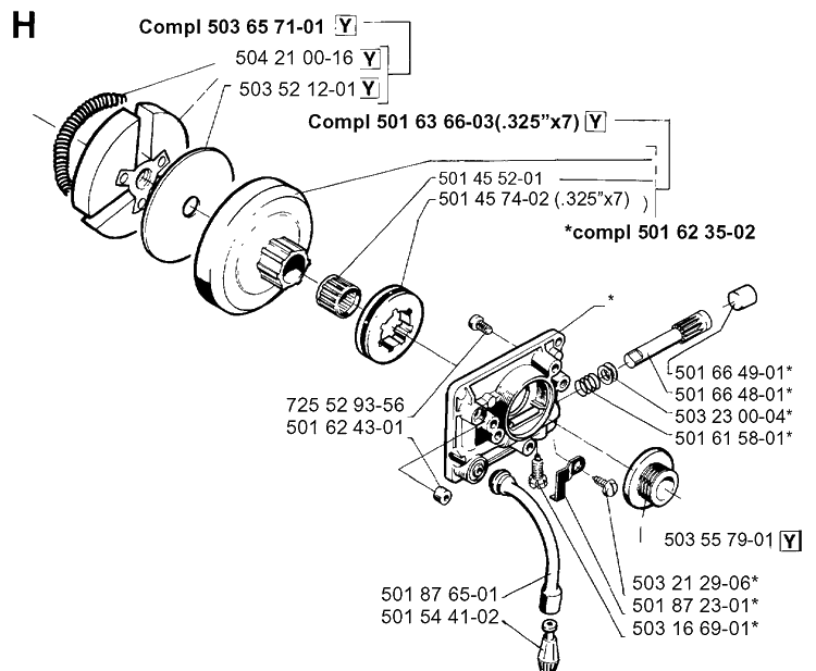 Clutch And Oil Pump Diagram and Parts List for 242 19941400001-19981800000 Husqvarna Chainsaw