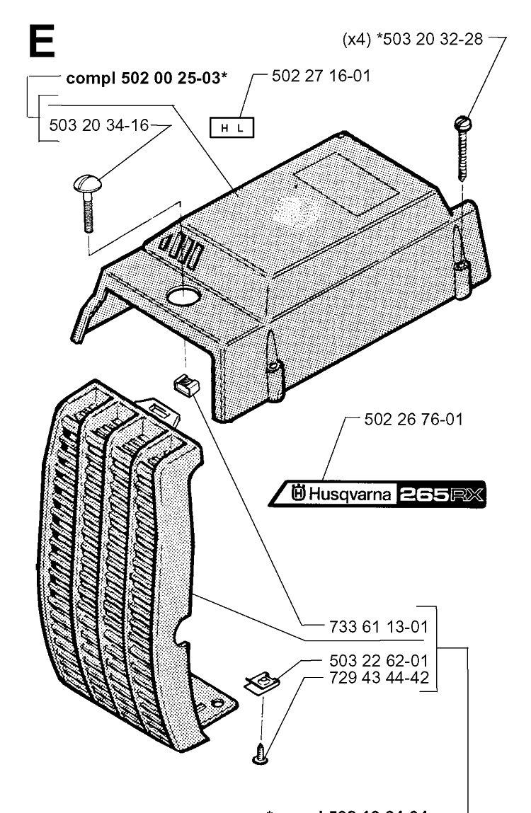 Cylinder Cover Diagram and Parts List for 265RX 19991000001-20012600000 Husqvarna Brush Cutter