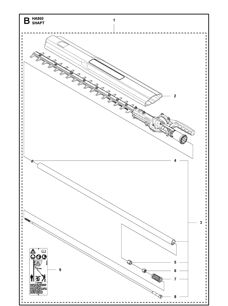 Shaft Diagram and Parts List for 596316601  Husqvarna Brush Cutter