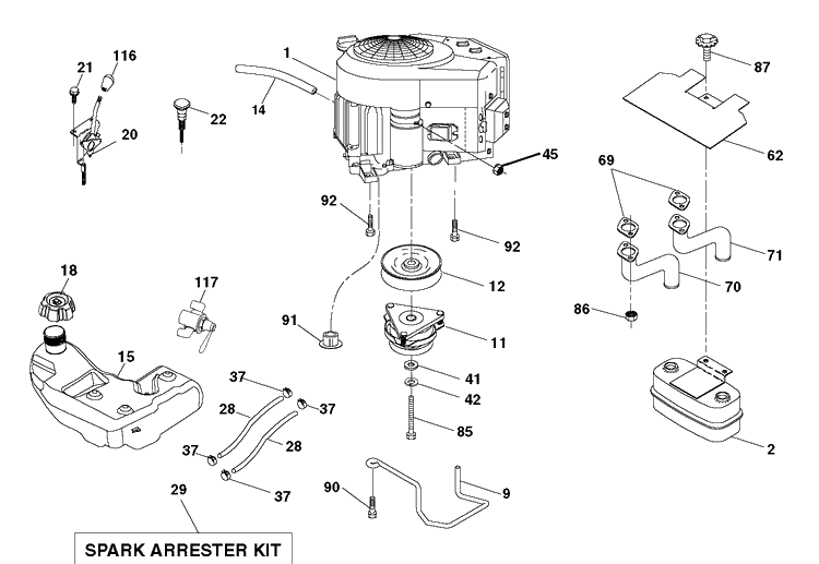Engine Diagram and Parts List for YTH24V48LS (96048001401)(2011-10) Husqvarna Lawn Tractor