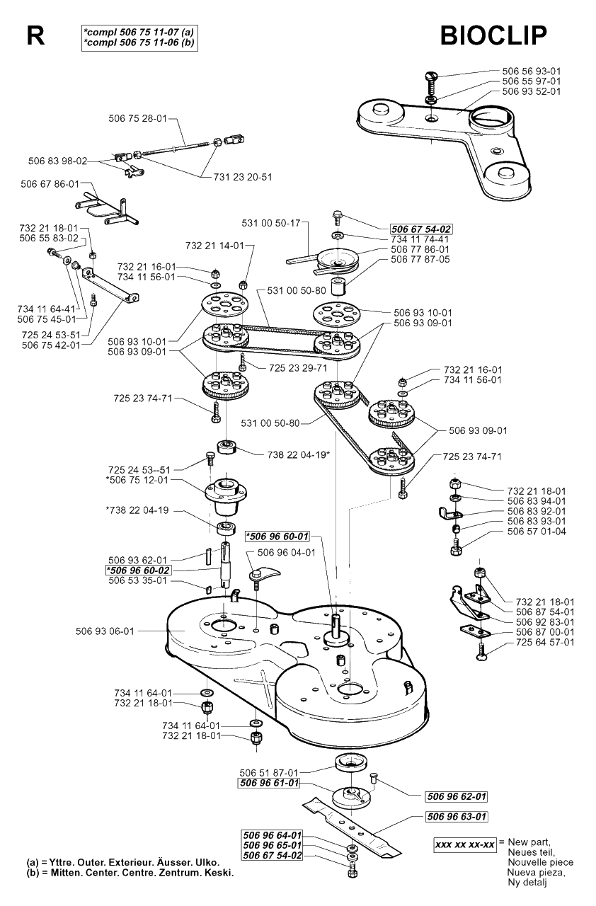 103cm Cutting Deck Diagram and Parts List for R970HST 1998-03 Husqvarna Lawn Tractor