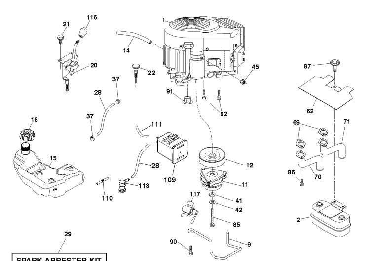 Engine Diagram and Parts List for YTH24V48LS (96043012901)(2011-08) Husqvarna Lawn Tractor
