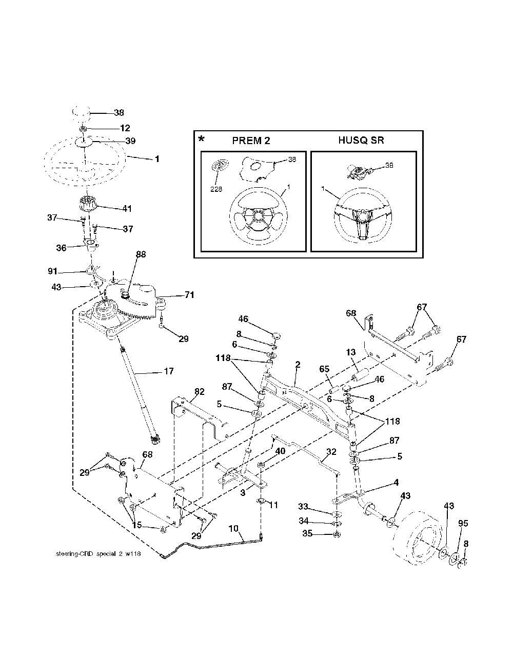 Steering Diagram and Parts List for CTH200TWIN (96061022600)(2007-10) Husqvarna Lawn Tractor