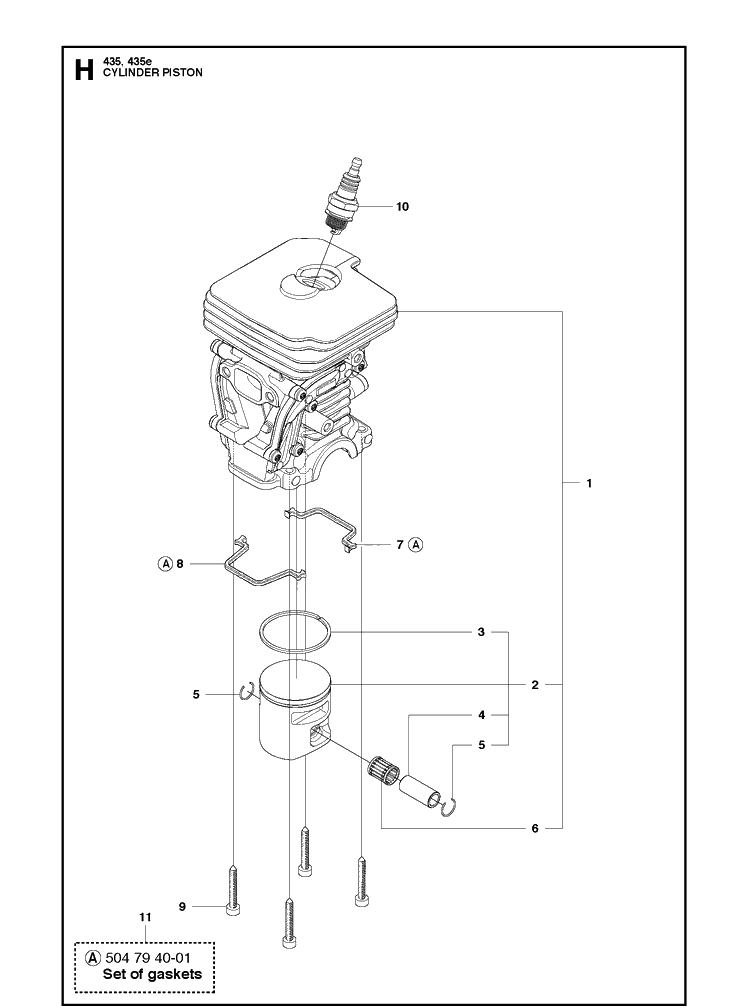 Cylinder Piston Diagram and Parts List for 435-435E 2011-05 Husqvarna Chainsaw