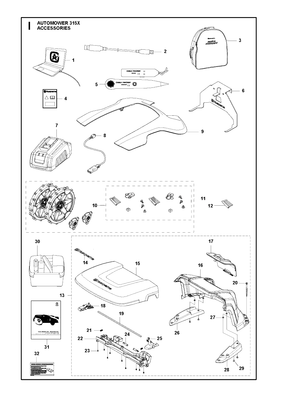 Accessories Diagram and Parts List for 315X 2018 Husqvarna Lawn Mower