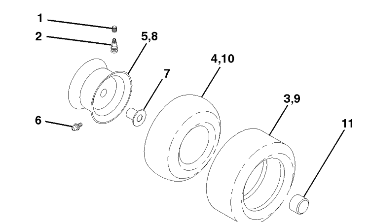 Wheels And Tires Diagram and Parts List for YTH160 (954140008B)(1998-07) Husqvarna Lawn Mower