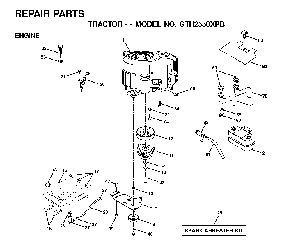 Engine Diagram and Parts List for GTH2550XPB (954567116)(2001-02) Husqvarna Lawn Tractor