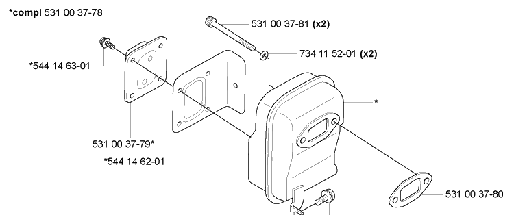 Muffler Diagram and Parts List for 165BT 2005-08 Husqvarna Leaf Blower / Vacuum