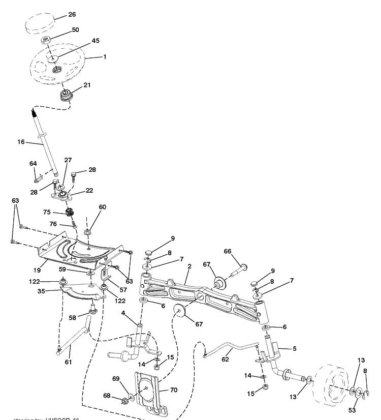 Steering Diagram and Parts List for LGT2654 (96045005000)(2013-09) Husqvarna Lawn Tractor
