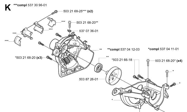 Crankcase And Clutchdrum Diagram and Parts List for 325P 20042300001-20062999999 Husqvarna Pole Saw
