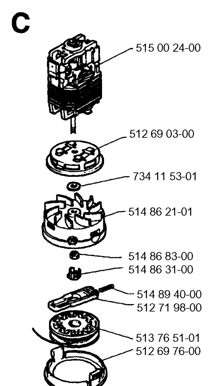 Motor Diagram and Parts List for 19961400001-CURRENT  Husqvarna Trimmer
