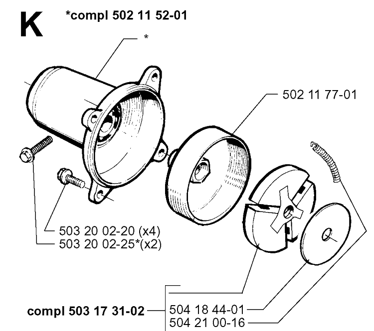 Clutch Diagram and Parts List for 245R 19984000001-20023100000 Husqvarna Brush Cutter
