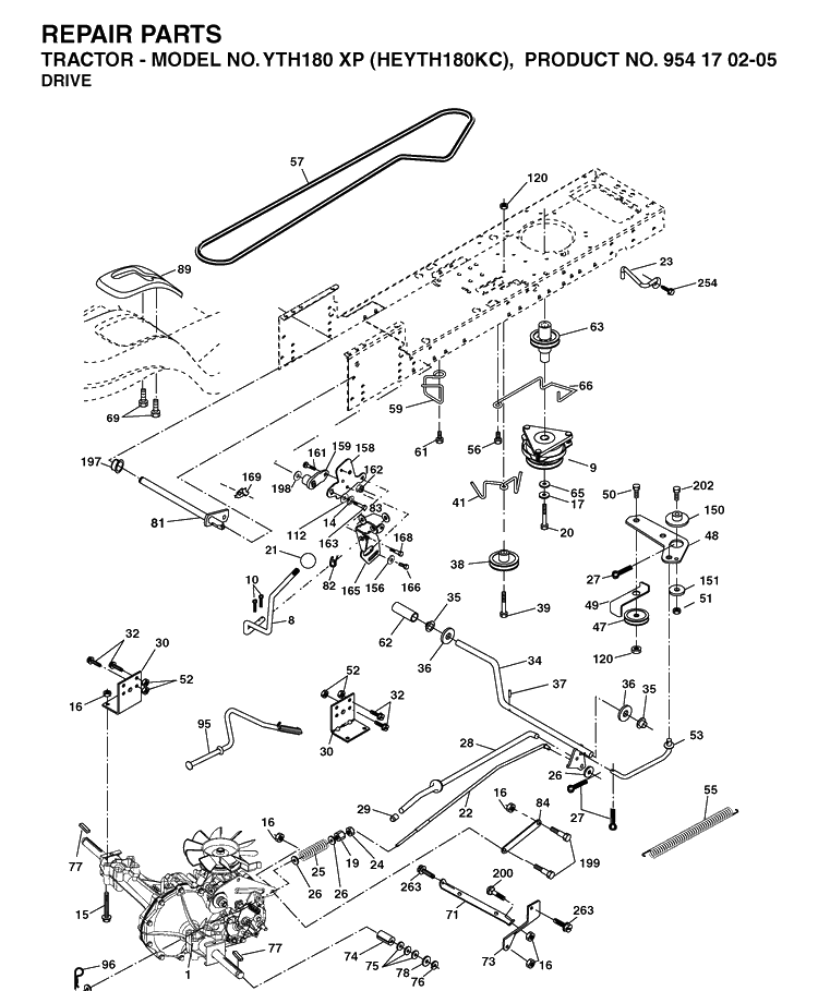 Drive Diagram and Parts List for YTH180XP (HEYTH180KC)(2004-06) Husqvarna Lawn Tractor