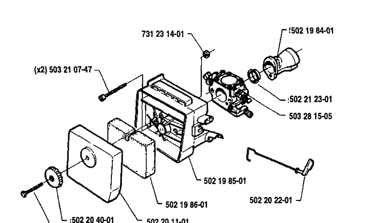 Air Filter / Carburetor Diagram and Parts List for 235R 1992-12 Husqvarna Brush Cutter