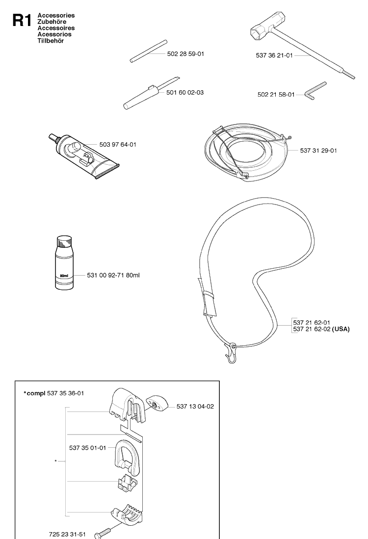 Accessories Diagram and Parts List for 224L  Husqvarna Edger