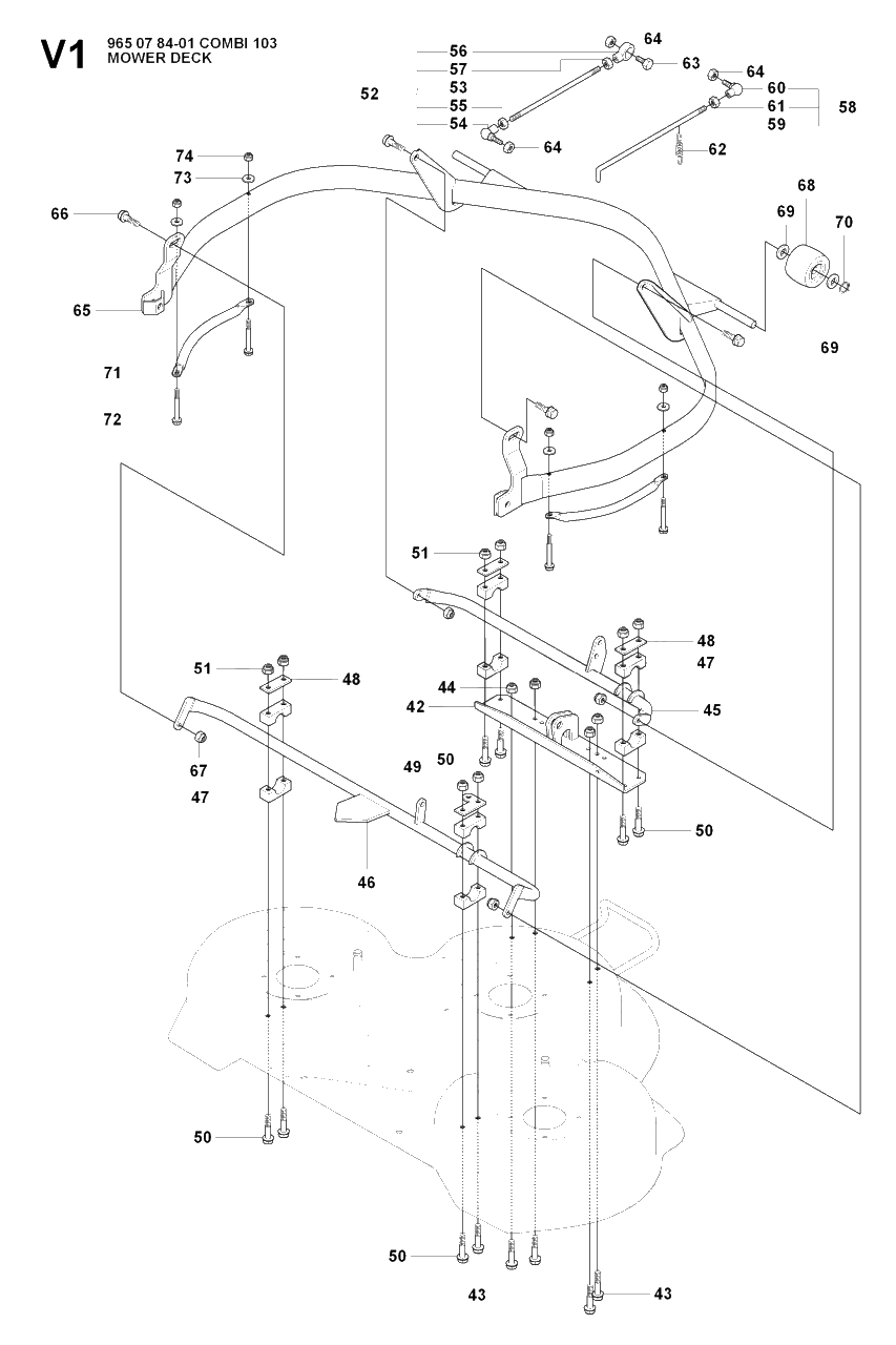103cm Cutting Deck 2 Diagram and Parts List for R175 (965104901)(2007-01) Husqvarna Lawn Tractor
