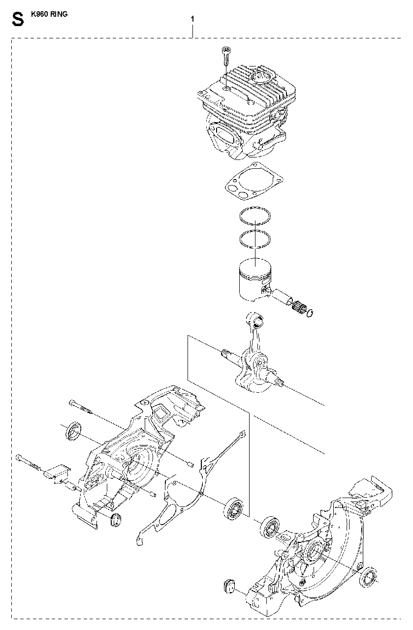 Engine Diagram and Parts List for K960RING 2008-03 Husqvarna Circular Saw
