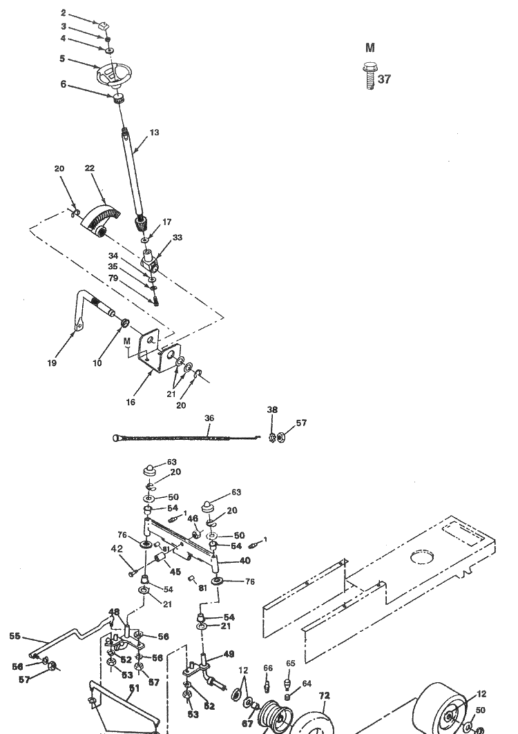 Steering And Front Axle Diagram and Parts List for WP18H44A 1992-02 Husqvarna Lawn Mower