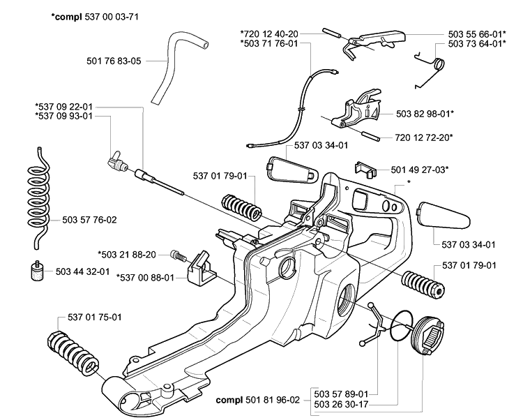 Fuel Tank / Rear Handle Diagram and Parts List for 385EPA 2003-10 Husqvarna Chainsaw