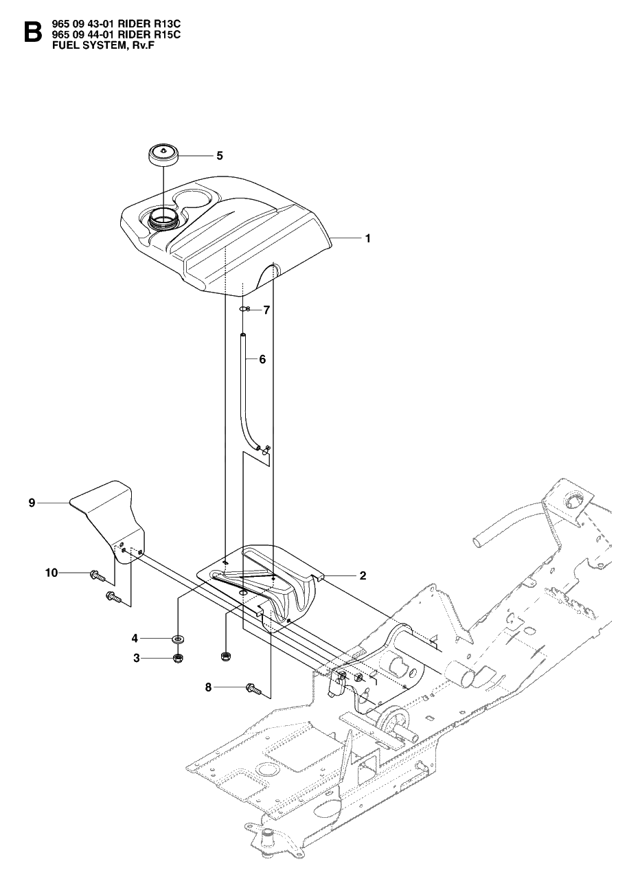Fuel System Diagram and Parts List for R15C (965094401)(2007-01) Husqvarna Lawn Tractor