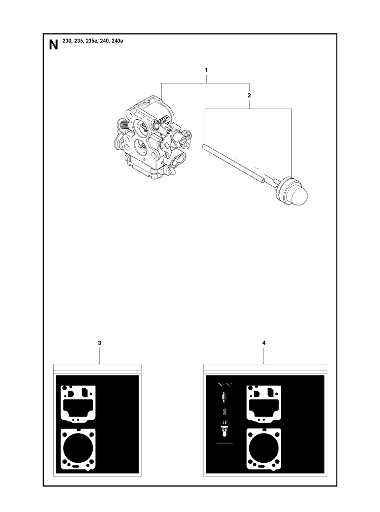 Carburetor Details Diagram and Parts List for 240E 20091400001-20101400000 Husqvarna Chainsaw
