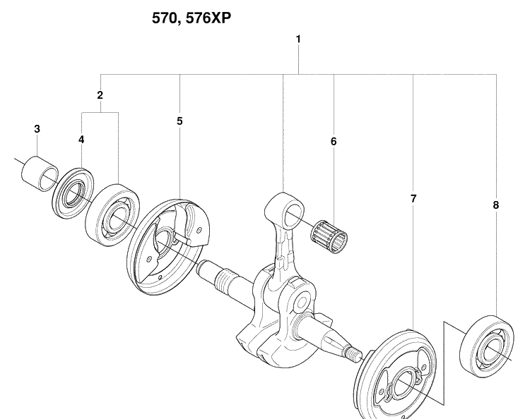 Crank Shaft Diagram and Parts List for 570EPA 2009-01 Husqvarna Chainsaw