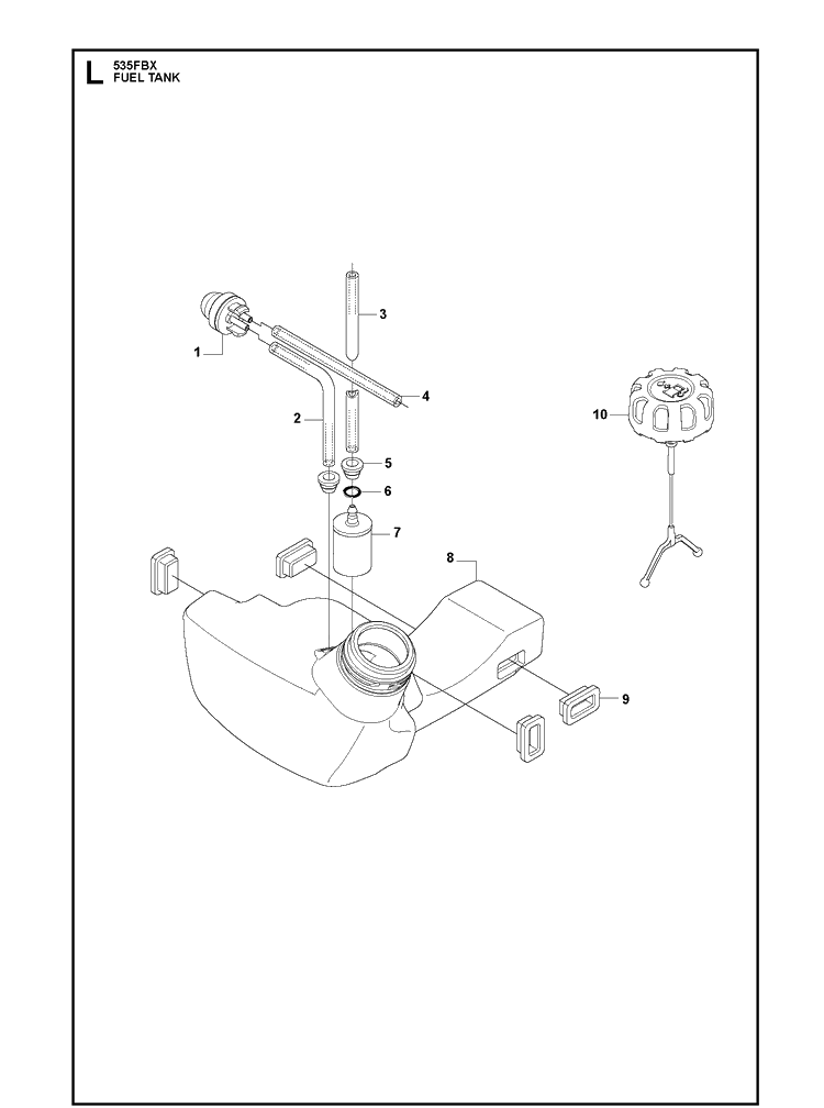 Fuel Tank Diagram and Parts List for 535FBX  Husqvarna Brush Cutter