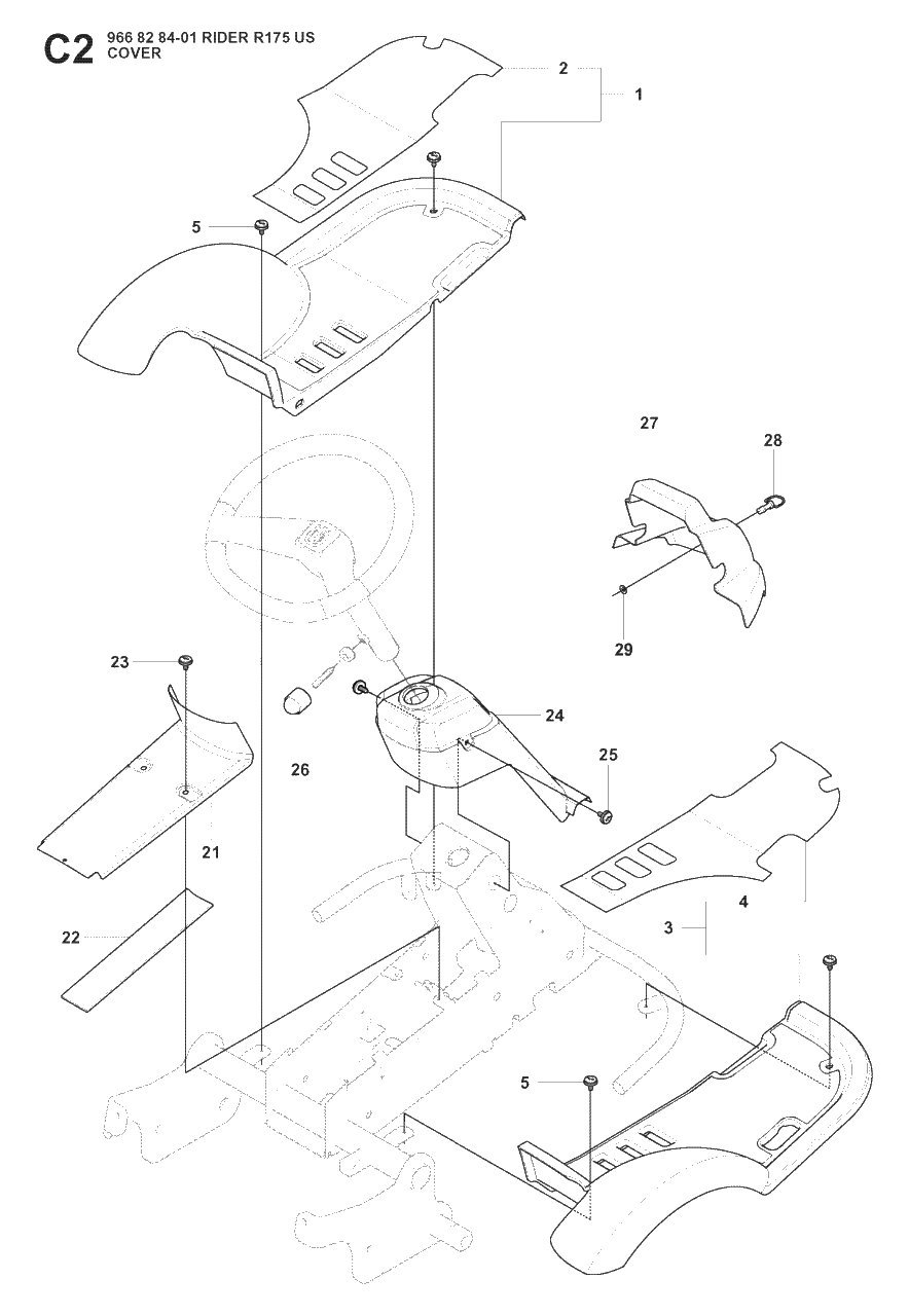 Cover Diagram and Parts List for R175 (966828401)(2008-05) Husqvarna Lawn Tractor