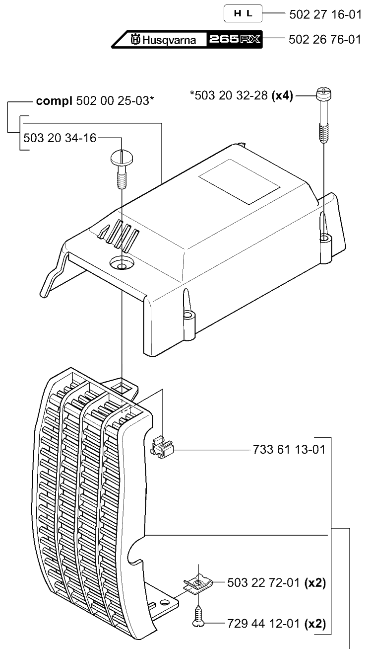 Covers Diagram and Parts List for 265RX 2001-07 Husqvarna Brush Cutter